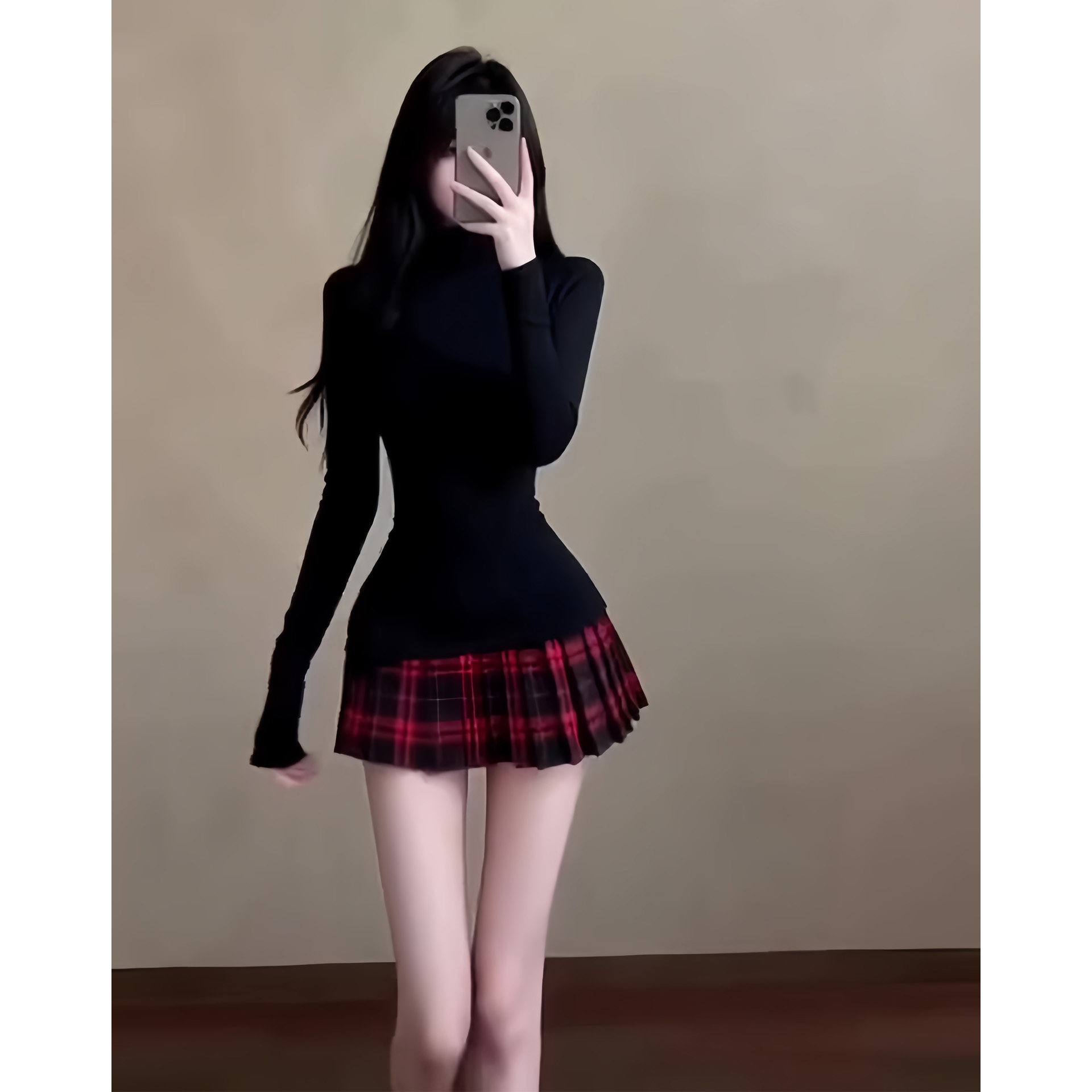 韩系甜辣风凸显身材格纹百褶短裙女春秋冬气质修身套装裙子2026新