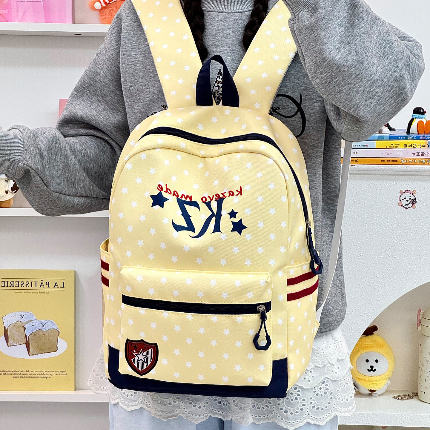 初中学生书包新款可爱星星印花轻便校园潮流背包高中大学生双肩包