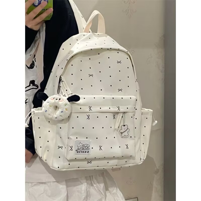 跨境批发背包书包初中高中生少女心波点蝴蝶结百搭高颜值双肩包