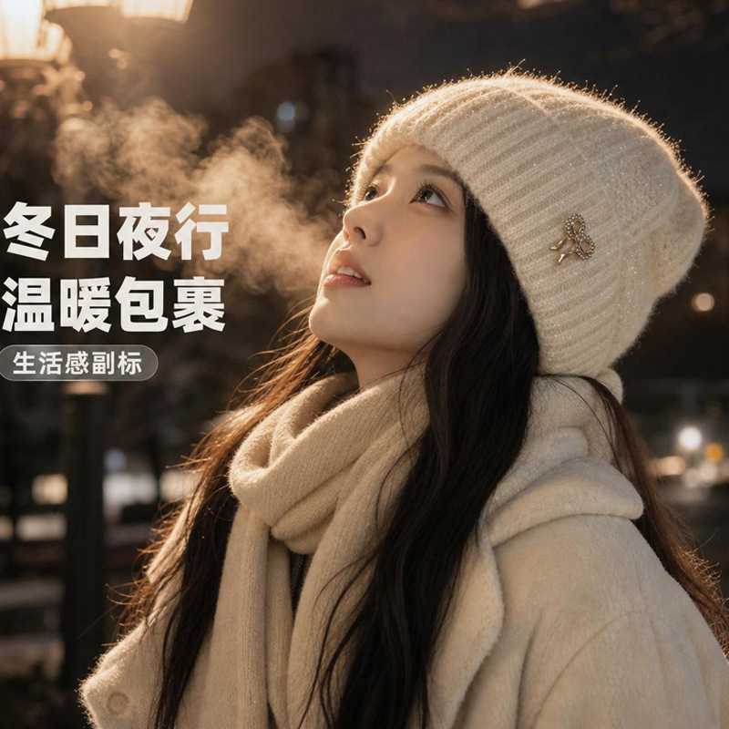 秋冬季百搭纯色帽子女蝴蝶结高品质兔毛针织帽防寒护耳简约毛线帽