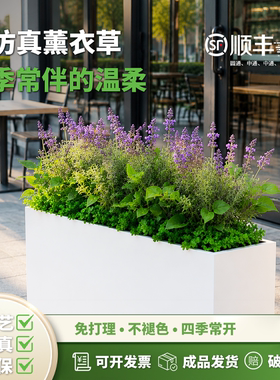 仿真绿植薰衣草假花造景花槽花箱搭配栅栏隔断庭院店铺外摆隔断