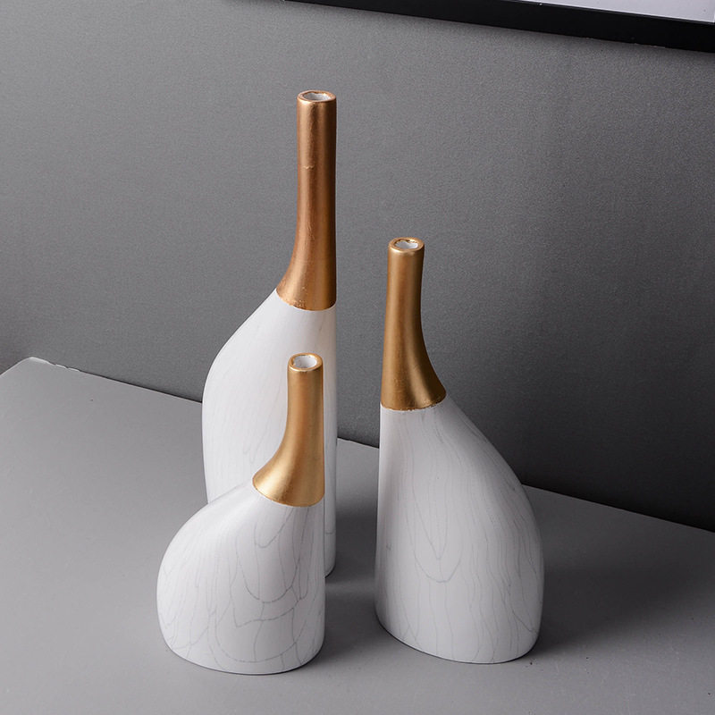金边小瓶口家居陶瓷花瓶饰品客厅酒柜细口插花器大理石纹摆件轻奢