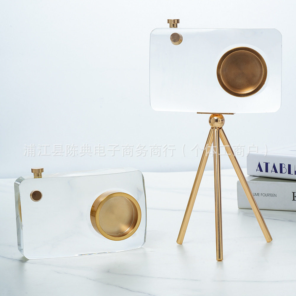 水晶轻奢高级相机桌面摆件办公室玄关酒柜客厅电视柜橱窗软装饰品