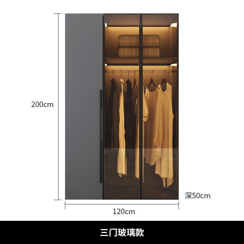 轻奢衣柜家用卧室实木现代简约储物简易玻璃门组合柜子可定大衣橱