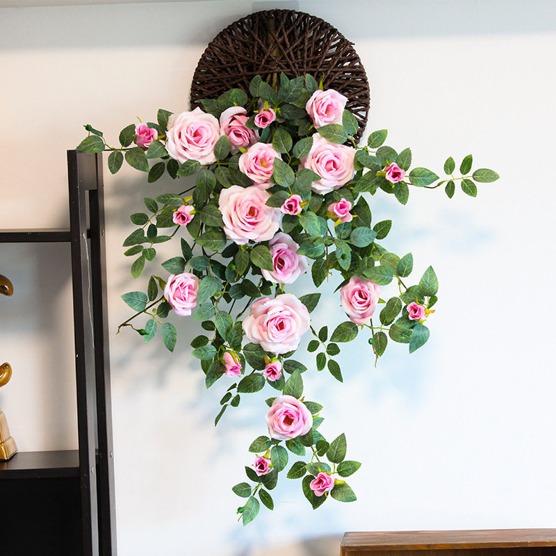 玫瑰壁挂花阳台墙壁绿植物装饰吊花客厅挂墙花吊兰绿植仿真花