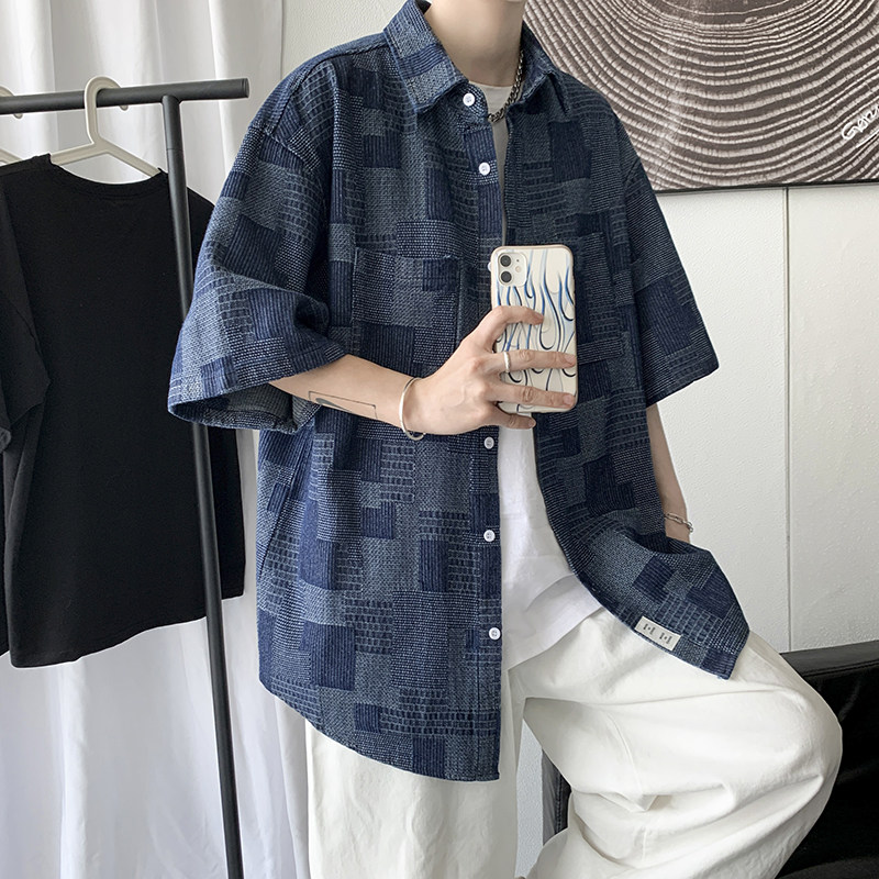 日系小众格子衬衫港风复