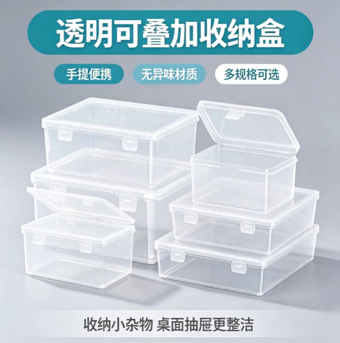 加厚透明收纳盒带盖防尘塑料小型桌面文具卡片数据线杂物盒子