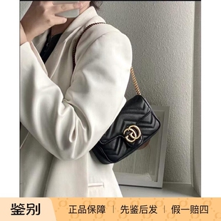 壹所奢品/gucci马蒙黑金mini链条包/女士手机包
