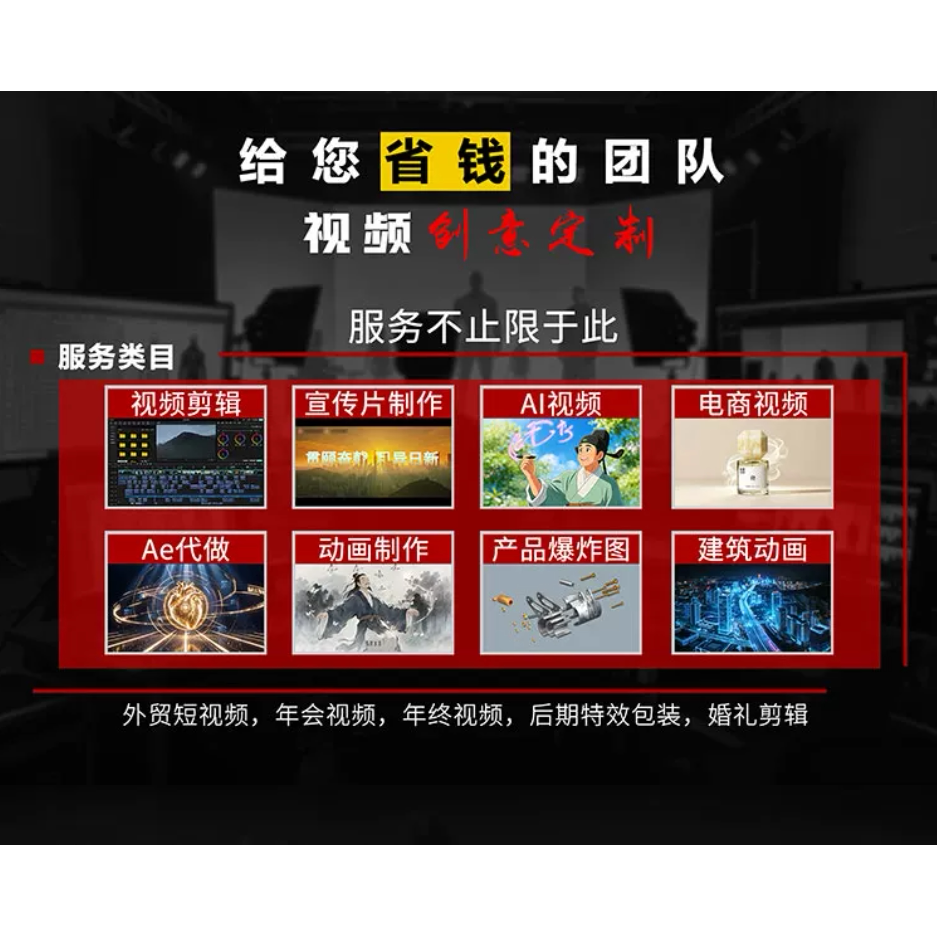 AI视频专业剪辑制作片头片尾企业宣传片拍摄ai接单ae代做特效