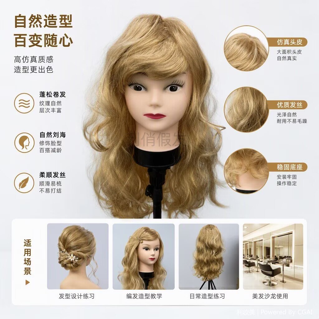 金色卷发蓬松美发练习发真实自然