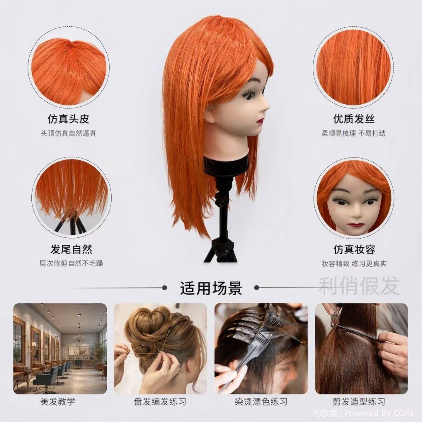 橘黄色直发自然易梳演出假发