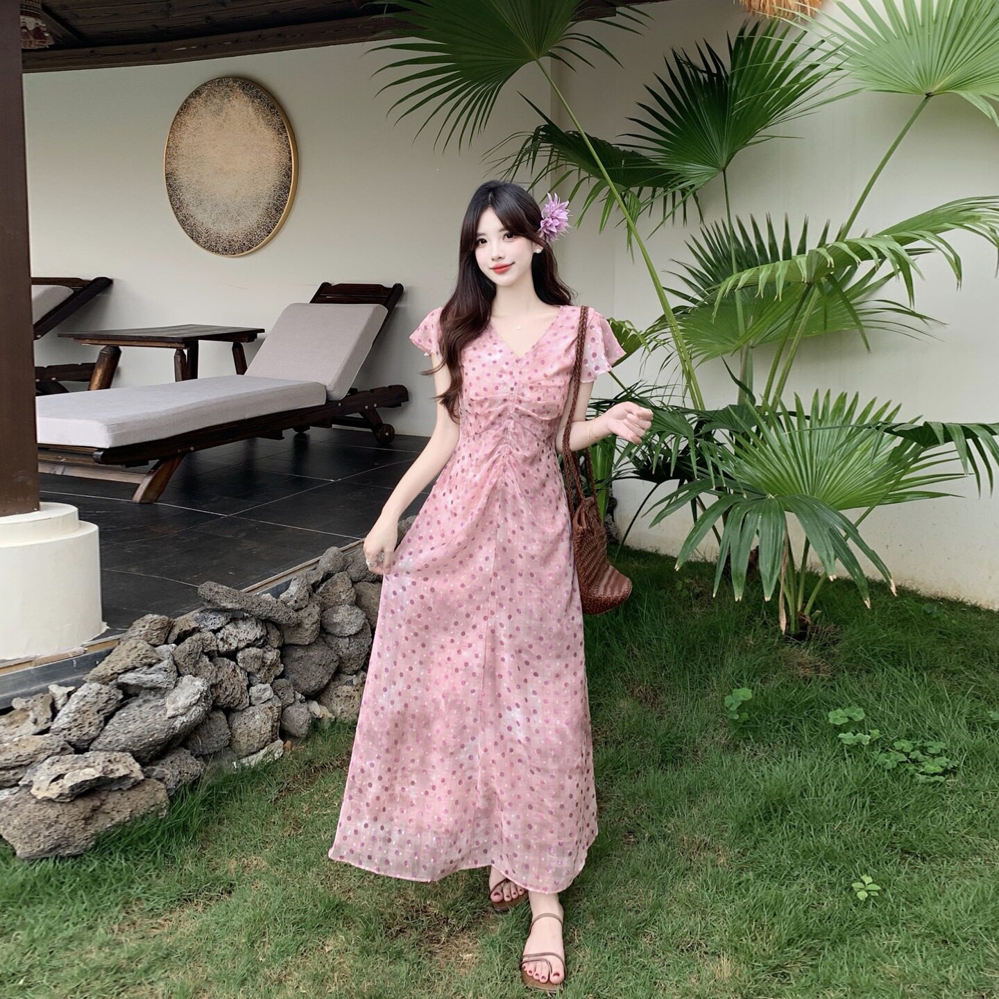 大码女装夏款减龄法式气质收腰显