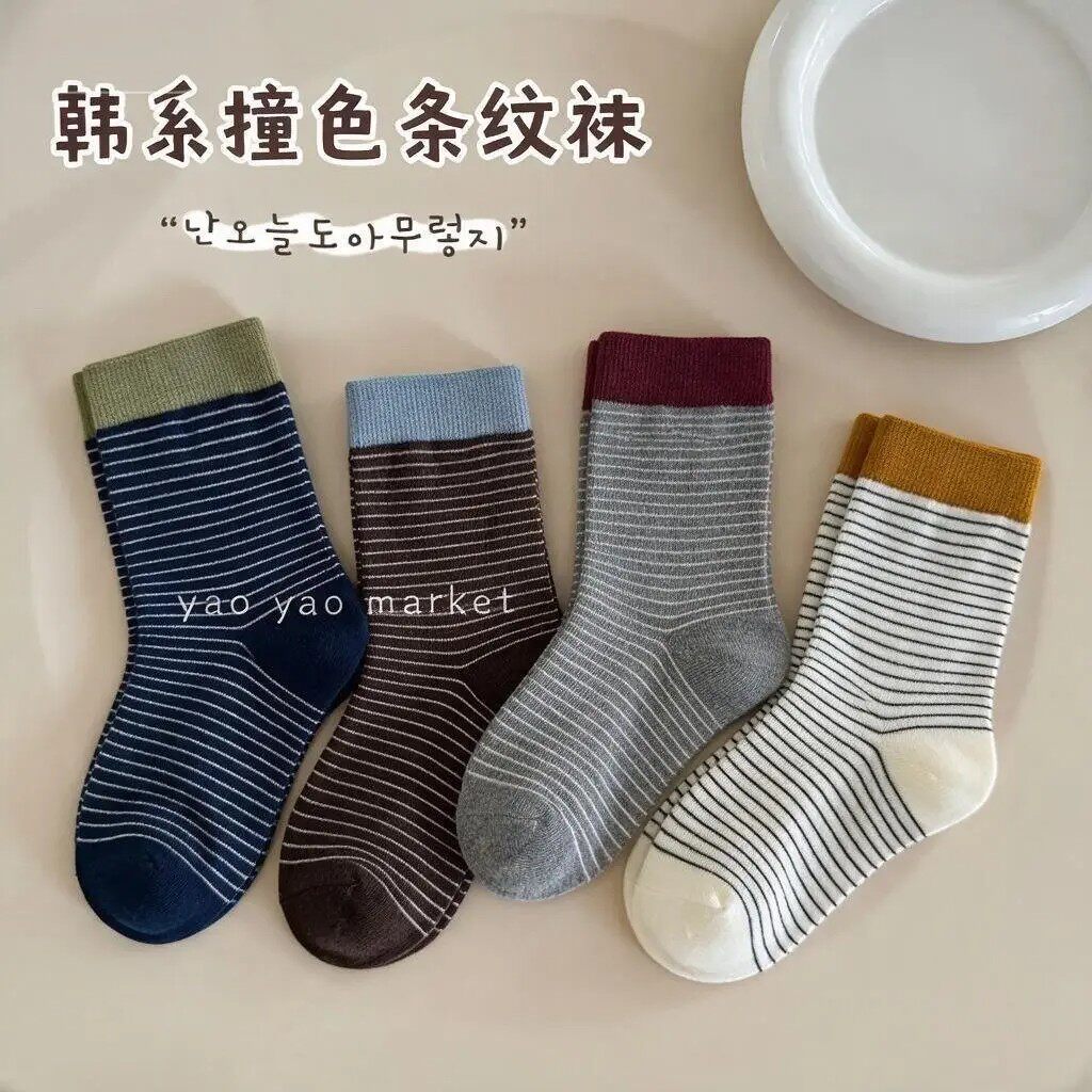 儿童袜子秋冬抗起球学生袜春秋季条纹中筒袜韩版百搭男女童宝宝袜
