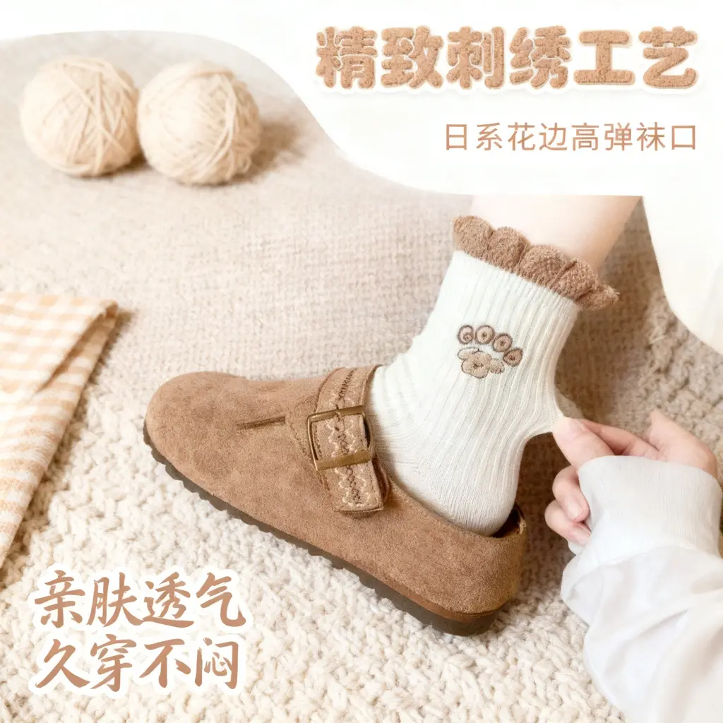【高品质】袜子女款中筒袜秋冬季袜日系花边可爱长袜潮GM