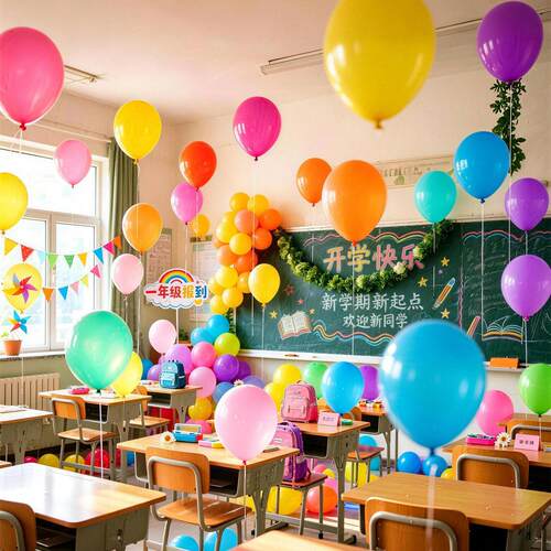 开学季彩色气球教室场景布置道具新学期入学班级装饰道具汽球套装