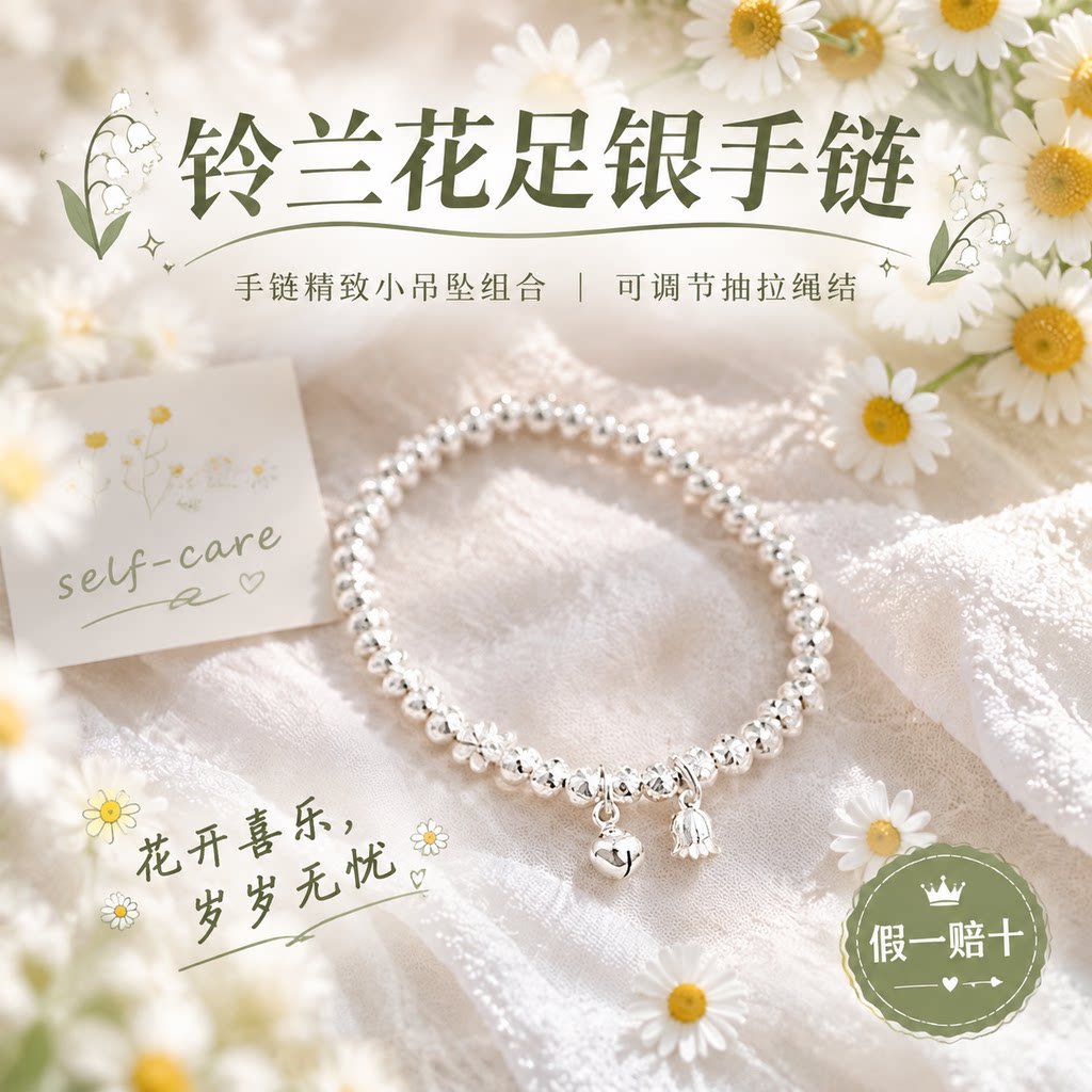 【假一赔十】铃兰花女足银999银珠铃铛转运送女朋友闺蜜生日礼物