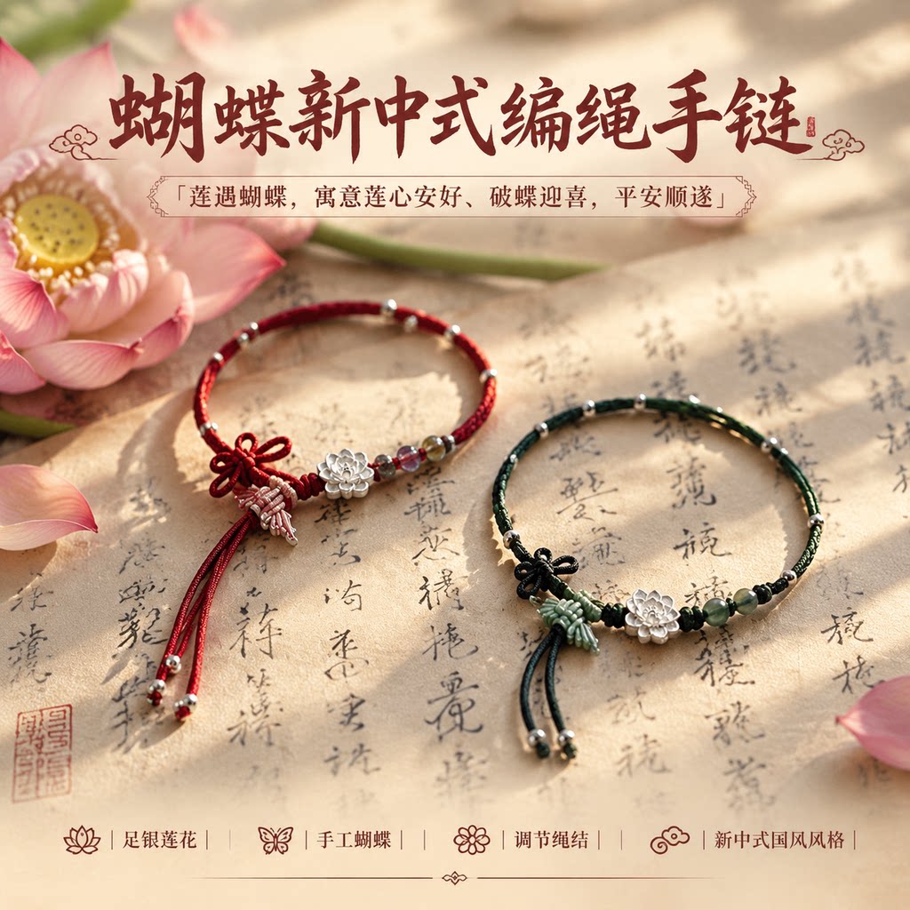 【假一赔十】银莲花蝴蝶鱼尾手绳送闺蜜情侣朋友闺蜜礼物手链女