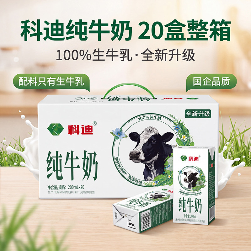 科迪纯牛奶200ml*20盒100%生牛乳
