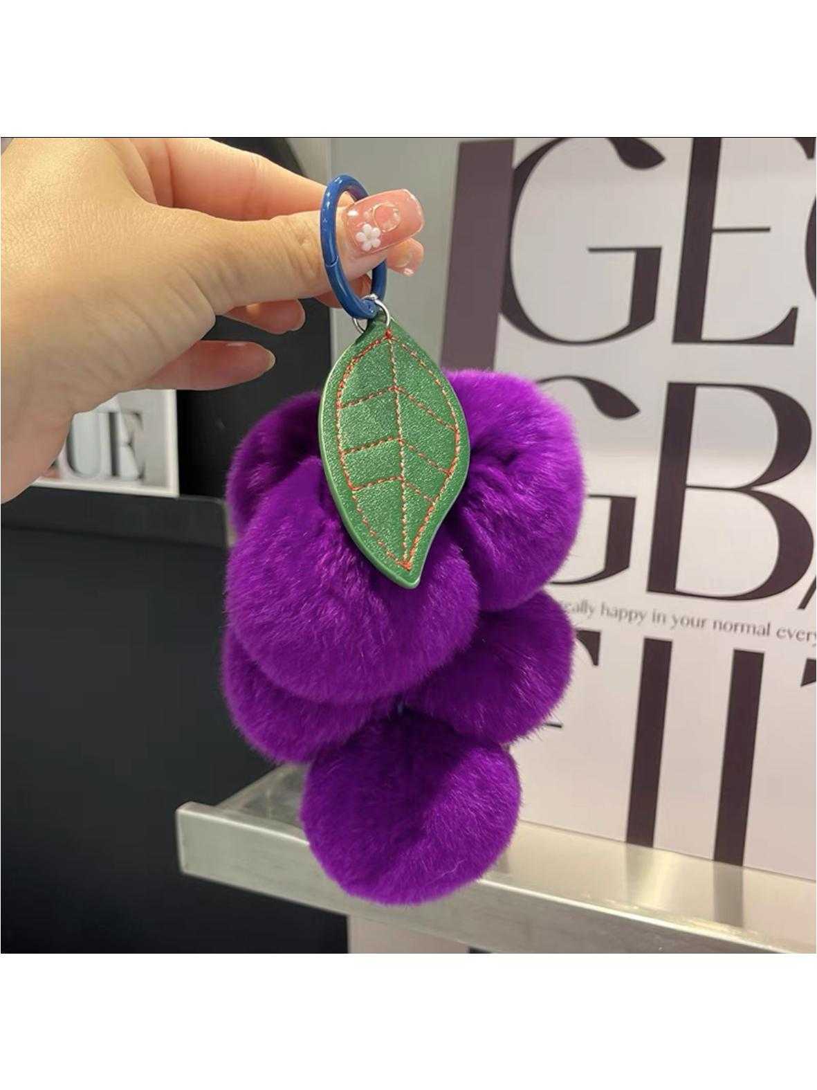 Purple color~Real Rex rabbit fur grape car keychain pendant ins bag pendant fur ball grape element