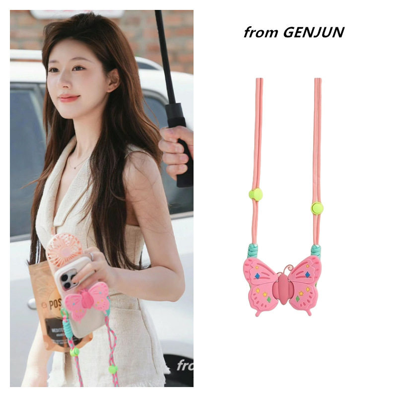 Zhao Lusi's same style silicone folding butterfly mobile phone back clip lanyard cross-body rope cross-body mobile phone case cross-body rope hand