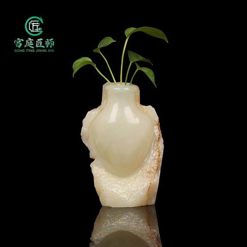 天然玉石中式花瓶摆件+适用客厅电视柜的台面花瓶装饰