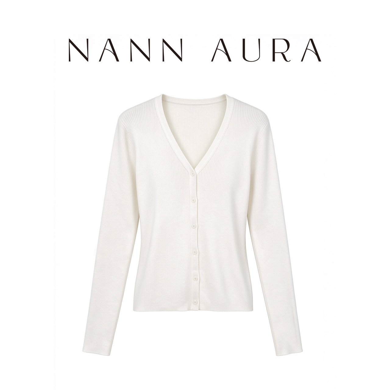 NANN AURA【精致姐姐】知性气质修身羊毛混纺长袖开衫V领针织毛衣