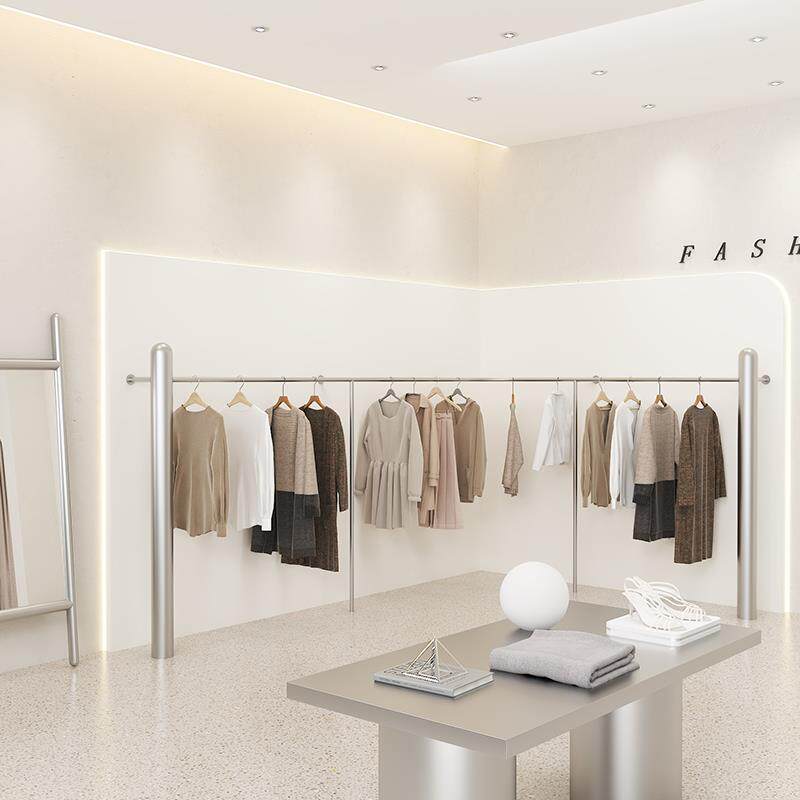 服装店展示架不锈钢上墙挂衣杆女装店时尚简约落地式货架陈列道具