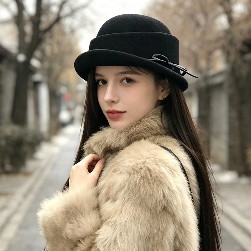 跨境赫本风优雅秋冬款礼帽法式高级感时尚帽子女款复古百搭毛毡帽