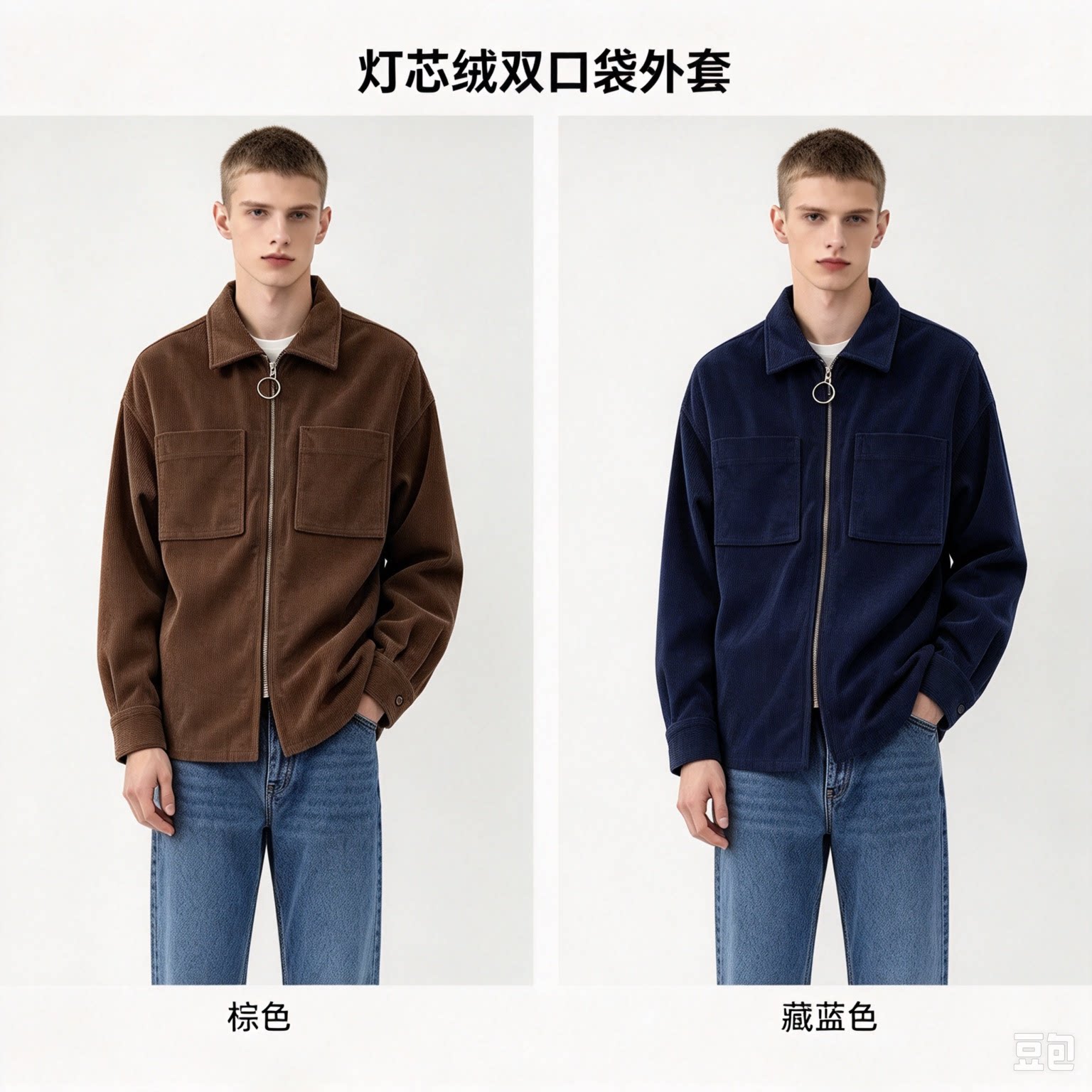 2026秋季 男士款 盾牌刺绣 双排扣 灯芯绒面 翻领衬衫式外套夹克
