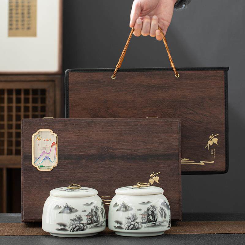 仿木茶叶罐礼盒空盒通用陶瓷高档龙井碧螺春红茶绿茶白茶包装印字