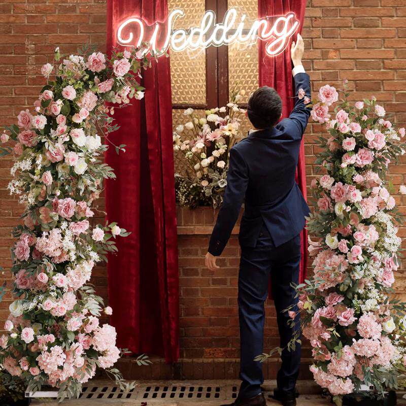 粉色拱门花架套装酒店婚礼入口装饰花门婚纱橱窗舞台背景道具花卉