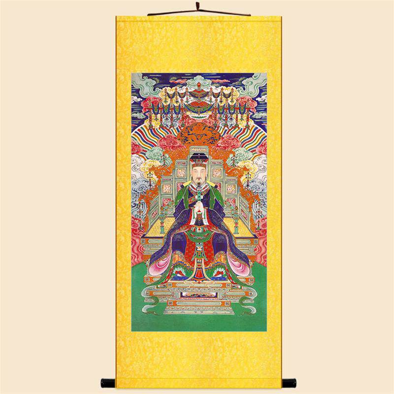 明清古画版+玉皇大帝神像画卷轴挂画+玉帝绢布装饰画人物水陆画