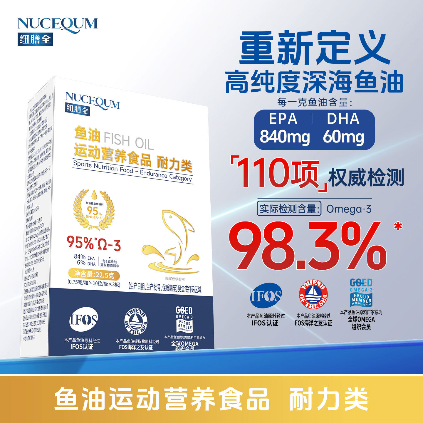 纽膳全深海鱼油2盒60粒Omega3≥97%高纯度鱼油胶囊每克EPA+DHA90%