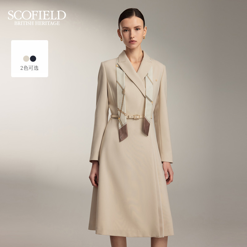 【scofield奥莱】女装长袖休闲通勤气质收腰A字西装连衣裙春夏