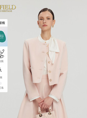 【scofield奥莱】女装优雅法式圆领宽松小香风醋酸长袖短款外套