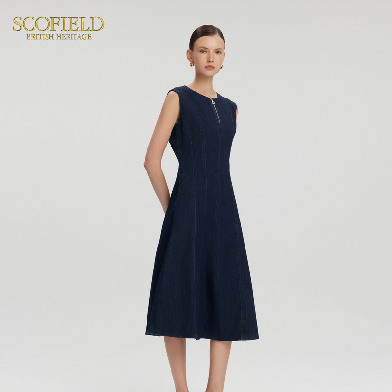 【scofield奥莱】Scofield女装法式静奢牛仔裙圆领无袖连衣裙夏季图片