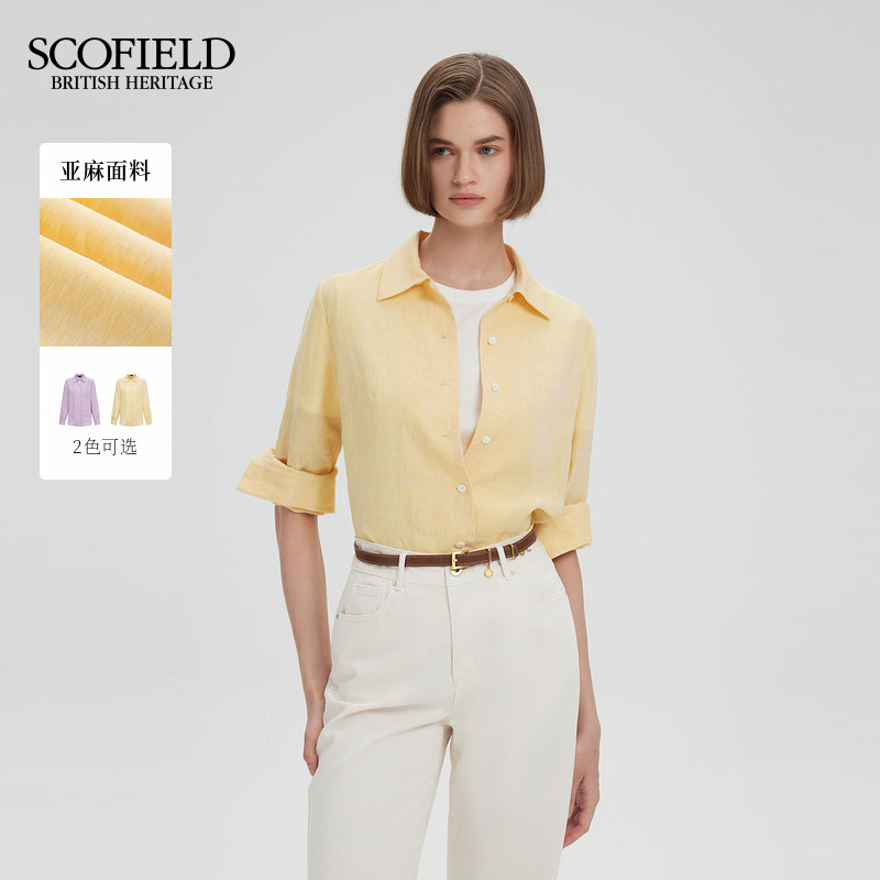 【scofield奥莱】亚麻100%女松弛衬衫淡人穿搭简约翻领衬衫早秋图片