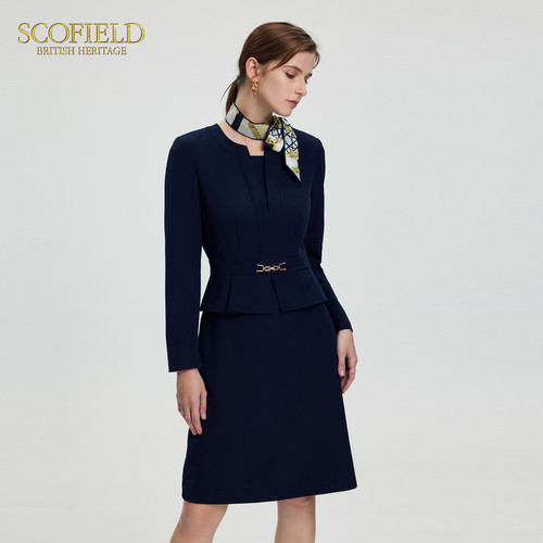 【scofield奥莱】知性假两件连衣裙气质收腰职场通勤裙子秋季裙子