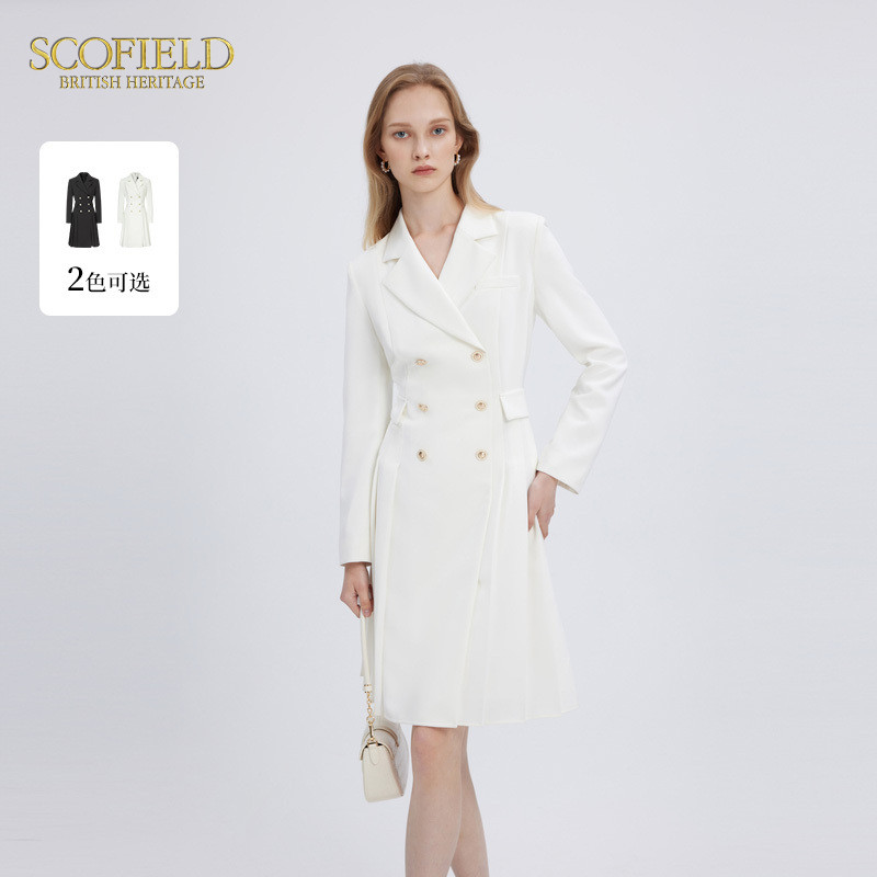 【scofield奥莱】气质通勤日常休闲收腰西装连衣裙优雅百褶裙秋季