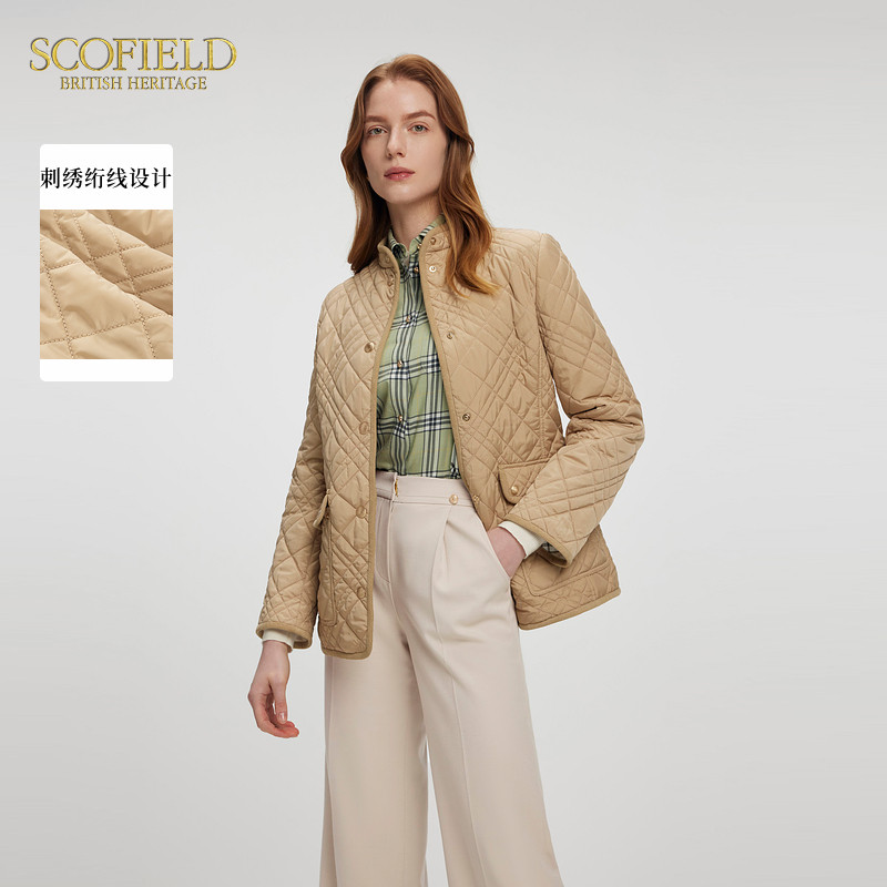 【scofield奥莱】女装简约率性利落干练沙砾色立领绗缝棉服外套