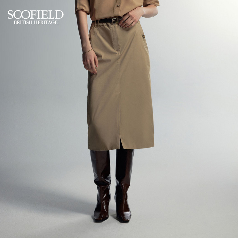 【scofield奥莱】女装新狩猎装简约前开叉设计高腰利落H型半身裙