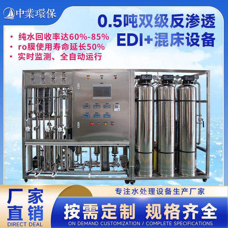 0.5吨双级反渗透EDI混床实验室纯水超纯净水制水处理设备非标定制