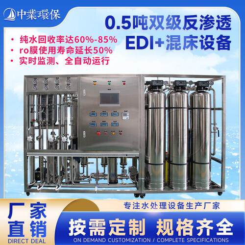 0.5吨双级反渗透EDI混床实验室纯水超纯净水制水处理设备非标定制