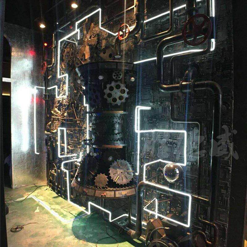 齿轮模型接待台铁艺创意落地摆件玄关装饰酒吧金属模块软装定制