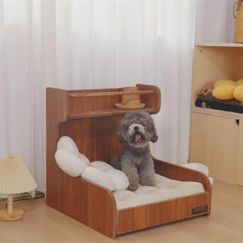 实木宠物猫咪狗狗木床带靠背四季通用防霉防潮木质窝复古北欧风