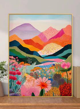 彩色高山花卉风景装饰画