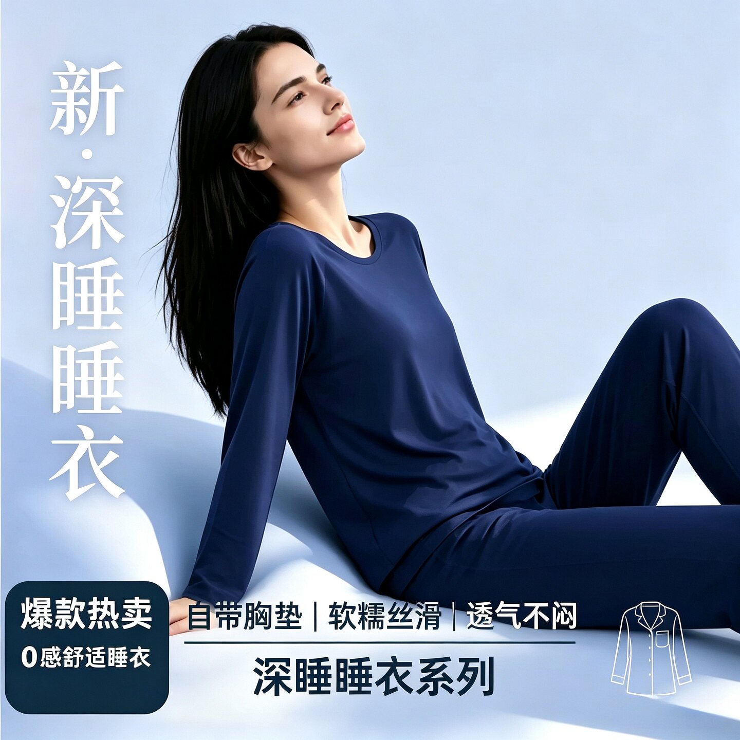 深睡睡衣睡裤家居服套装女士带胸睡袍/浴袍