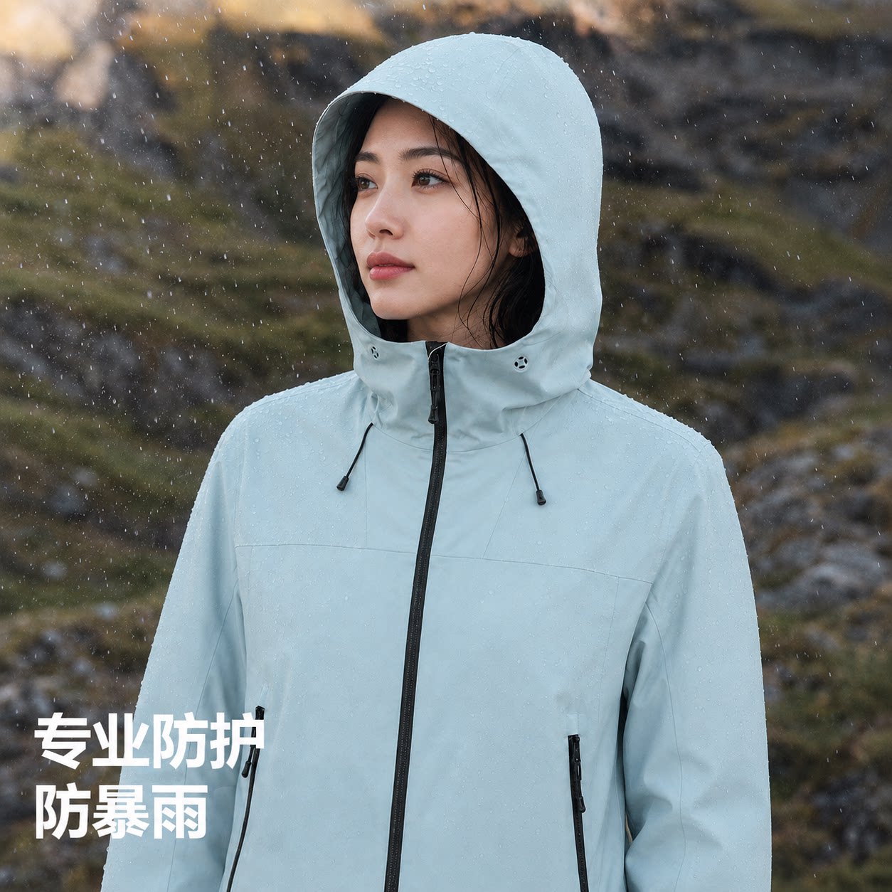 凯悦鹿山系户外情侣款硬壳冲锋衣防风防水专业全压胶连帽登山徒步