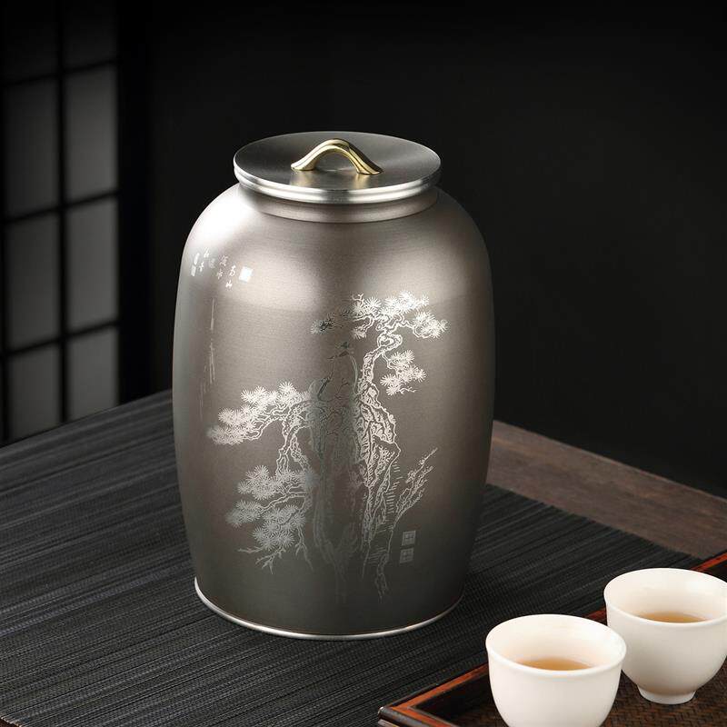 纯锡茶叶罐+白茶绿茶密封罐+普洱存茶罐子+古树茶储茶罐大号锡罐