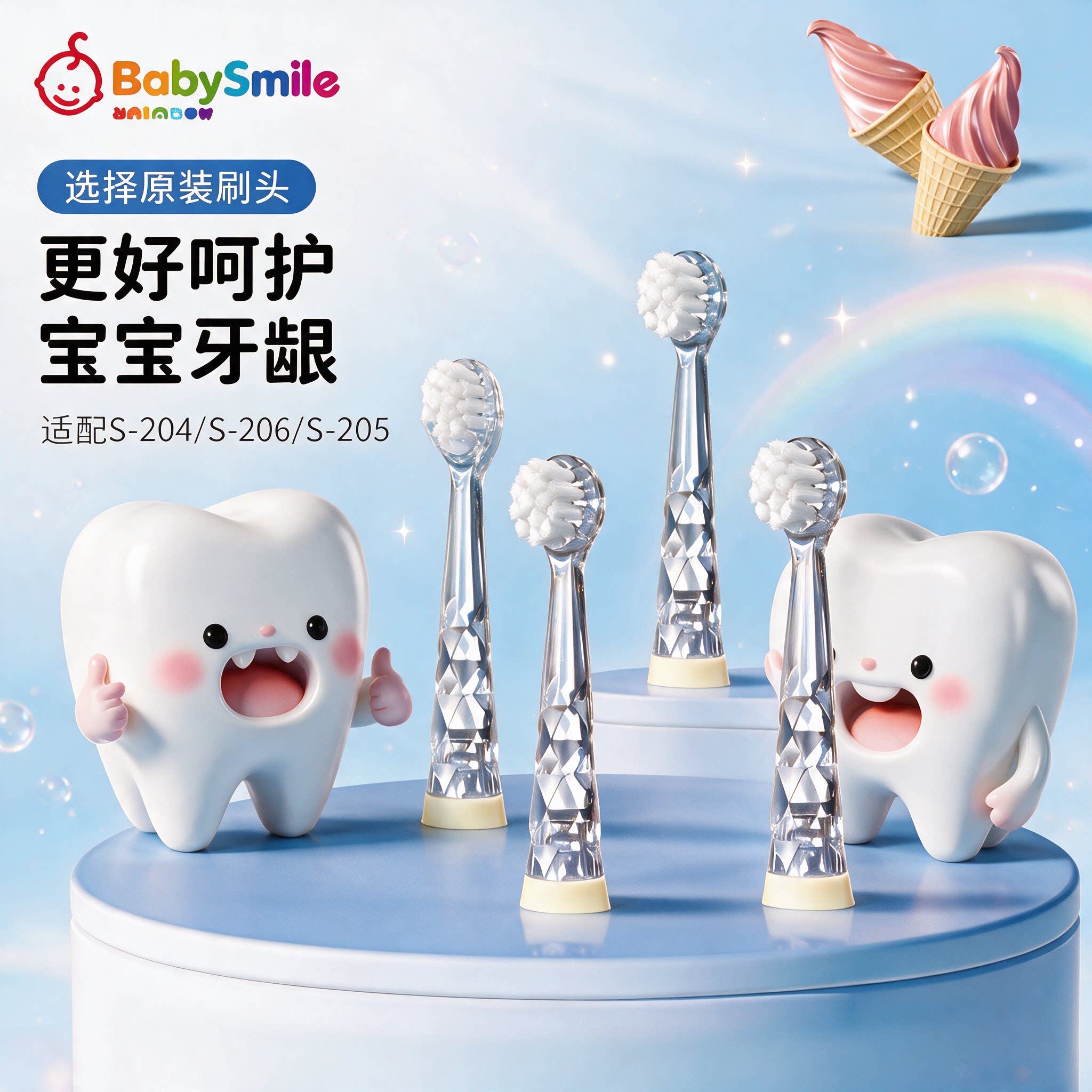 BabySmile电动牙刷替换头软毛